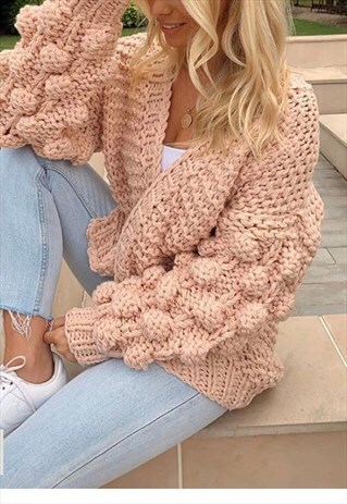 HAND KNIT WOOL BLEND CABLE DESIGN HANDMADE KNITTED CARDIGAN