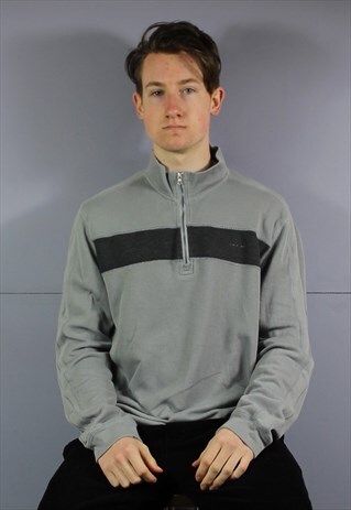 VINTAGE CALVIN KLEIN 1/4 ZIP SWEATSHIRT IN GREY WITH LOGO. C