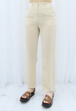 90s Vintage Cream Yellow High Waisted Trousers (Size M)