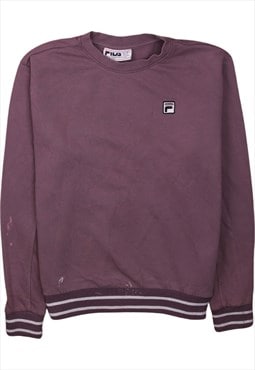 Vintage 90's Fila Sweatshirt Striped Cuff Crew Neck Purple