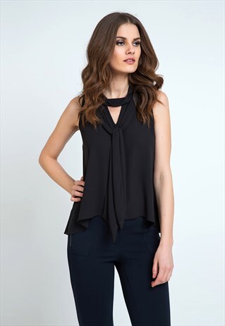 TIE DETAIL SLEEVELESS TOP BLACK