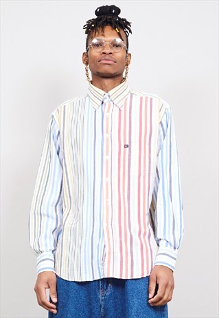 VINTAGE 90'S RAINBOW STRIPED TEXTURED SHIRT