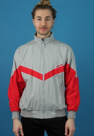 GREY & RED ADIDAS TRACKSUIT SPORTS JACKET.