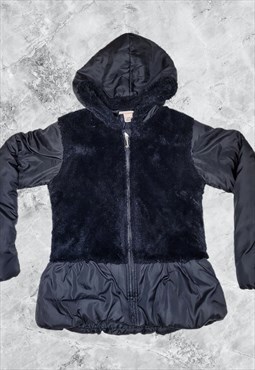 Y2K Black Puffa Coat with Fur Trim