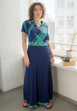 Vintage 80's Blue Maxi Short Sleeved Dress