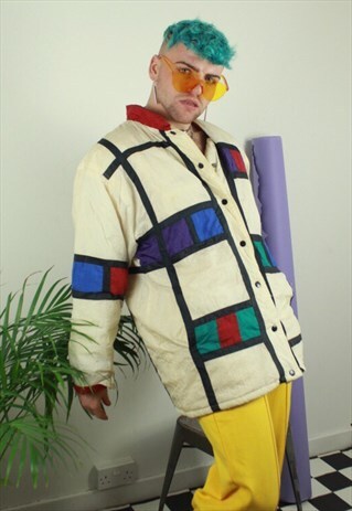 CUTE VINTAGE OVERSIZED COLOUR BLOCK 80S SKI SNOW SUIT JACKET