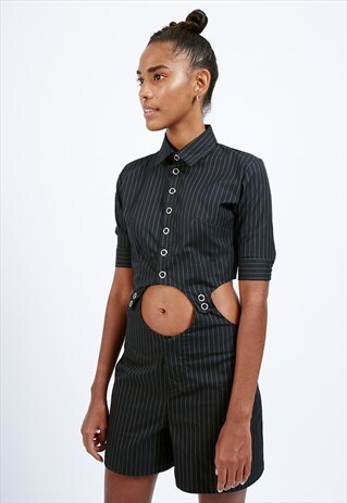 SMARTASS PINSTRIPE SHORT JUMPSUIT