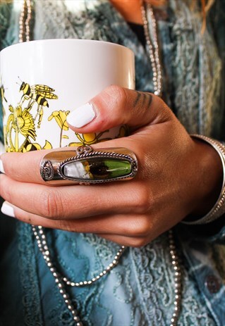 ADJUSTABLE GREEN OMBRE BOHO GLASS RING