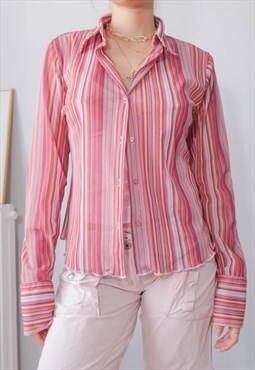 vintage y2k pink mesh striped shirt