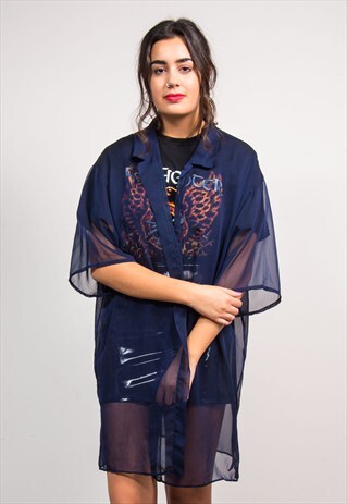 VINTAGE 90'S NAVY BLUE SHEER GRUNGE STYLE SHIRT KIMONO