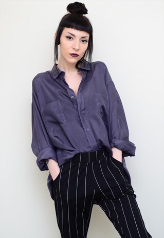 VINTAGE 90'S GENUINE SILK SMOKEY GREY OVERSIZED SHIRT