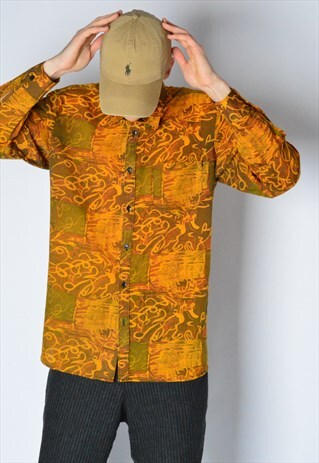 VINTAGE 80S ABSTRACT ORANGE LONG SLEEVE SHIRT