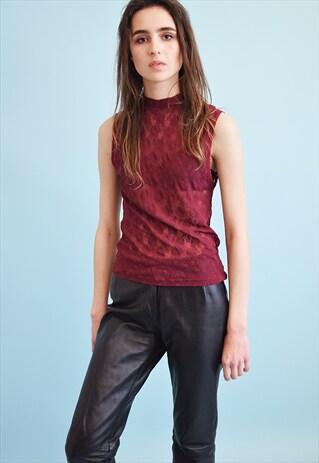 90'S RETRO LACE KITSCH MESH KEYHOLE SHEER TOP