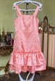 SATIN PEACH DRESS WITH BOLERO, 90S SILKY SHORT PROM DRESS