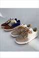 DENIM SNEAKERS CHUNKY SOLE SHOES JEAN TRAINERS IN BLUE BROWN
