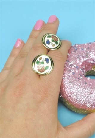 VINTAGE 80S FLOWER ENAMEL CLOISONNE CLIP ON EARRINGS