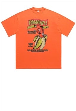 Banana print t-shirt old skater top slogan tee in orange