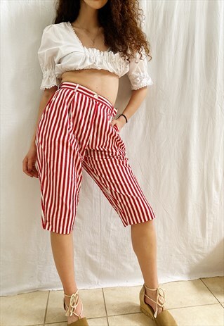 VINTAGE 80S NAUTICAL STRIPED SHORT CUT CAPRI TROUSERS PANTS