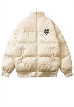 Fleece puffer contrast jacket grunge bomber heart coat cream