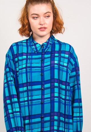 VINTAGE 90'S BLUE CHECKED PATTERN SHIRT