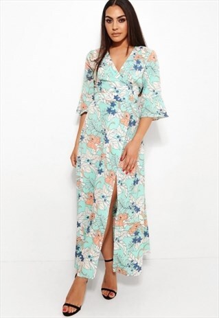 SAI GREEN FLORAL PRINT MAXI DRESS
