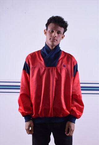 RED AND NAVY ADIDAS TREFOIL PULLOVER