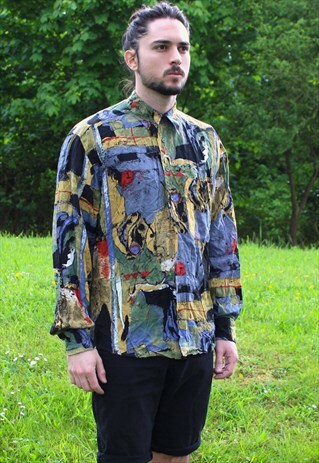 VINTAGE 80S ART NERD SHIRT - MEDIUM - FESTIVAL