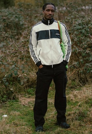 VINTAGE BLACK AND WHITE 90'S ADIDAS ZIP TRACKSUIT TOP