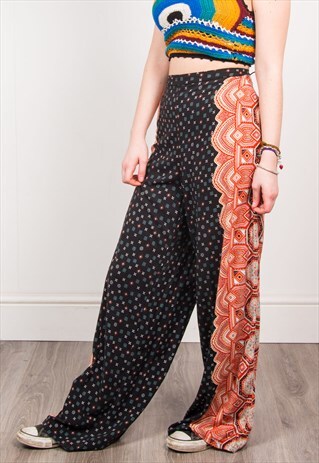 VINTAGE 90'S HIPPIE PATTERNED HIGH WAIST LOOSE TROUSERS