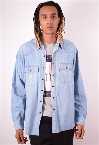 LEVI'S MENS VINTAGE DENIM SHIRT LARGE BLUE 90S