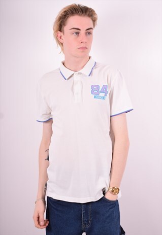 MOSCHINO MENS VINTAGE POLO SHIRT MEDIUM WHITE 90'S