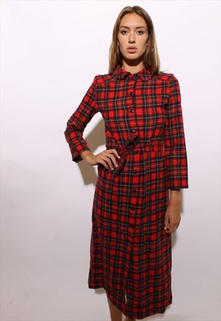 VINTAGE 1970'S 70'S PENDLETON PLAID FLANNEL DRESS TARTAN S-M