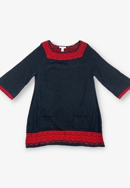 Vintage Patterned Knit Jumper Dress Black/Red Large BV15502