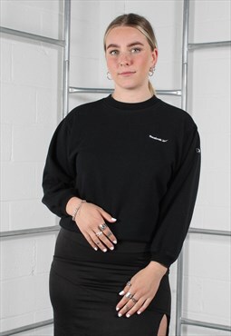 Vintage Reebok Sweatshirt in Black with Spell Out Logo Small
