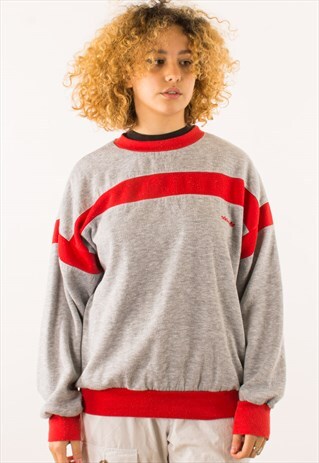 VINTAGE 90S GREY RED ADIDAS CREWNECK SWEATSHIRT
