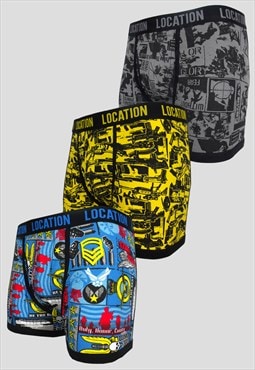 Mens Boxers Location 3Pack Cotton Fun Set of 3 ,Gift Set CM4