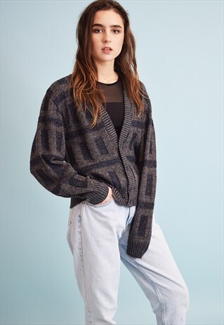 90'S RETRO GRUNGE ABSTRACT PATTERN KNIT DADS CARDIGAN