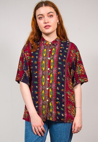 VINTAGE 90'S MULTICOLOUR FLORAL PATTERN SHIRT