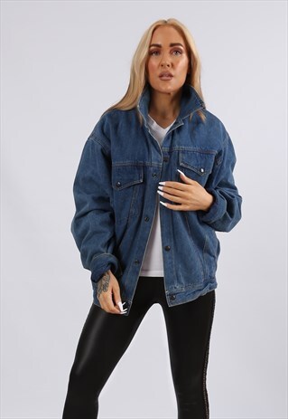 VINTAGE 90'S DENIM BOMBER JACKET OVERSIZED UK 14 L (51L)
