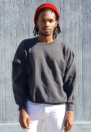 80S 90S CLASSIC SPORTSWEAR FADED BLACK SWEATSHIRT LARGE