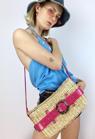 VINTAGE CUTE Y2K 2000S STRAW SHOULDER BAG PURSE