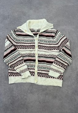 Vintage Knitted Cardigan Abstract Patterned Knit Sweater