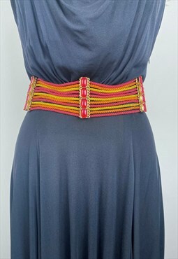 70's Vintage Ladies Belt Multi Rope Strands Red Gold Details