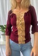VINTAGE Y2K MILKMAID BLOUSE IN BURGUNDY. 
