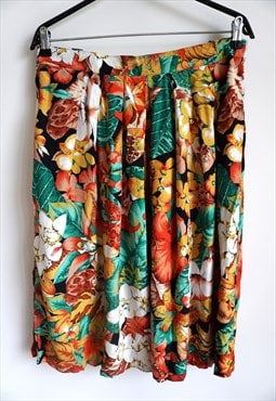 Vintage Floral Summer Skirt, Midi, Pencil, Flowers