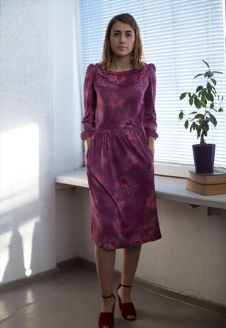 VINTAGE 90'S PURPLE PATTERNED MIDI DRESS