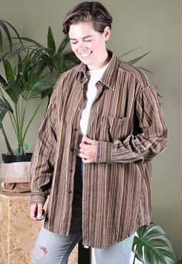 Vintage Corduroy Shirt in Brown with Stripes Long-sleeves