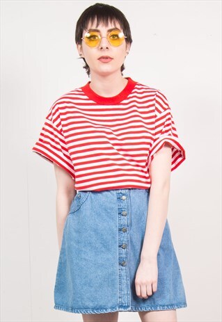 VINTAGE DENIM HIGH WAIST MINI SKIRT BUTTON DOWN