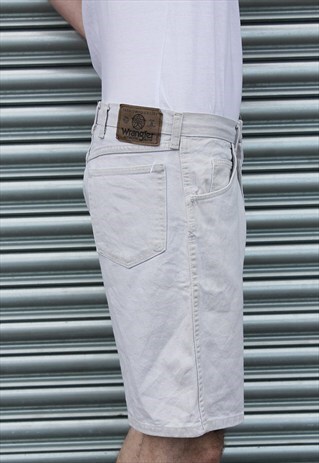 VINTAGE 90S WRANGLER STONE/CREAM DENIM SHORTS W34"
