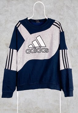 Vintage Reworked Adidas Sweatshirt Spell Out Grey Blue Large
